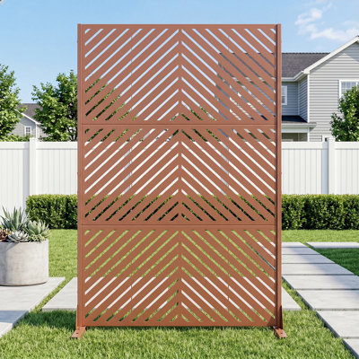 6 ft. H x 4 ft. W Metal Freestanding Outdoor Privacy Screen Patio Garden Fence Panel Chevron Pattern