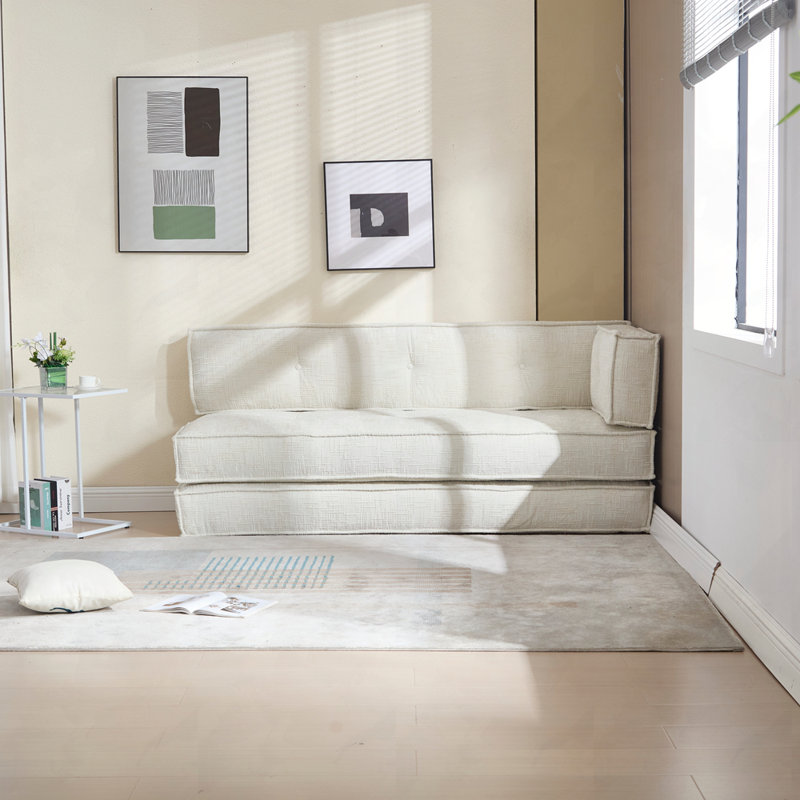 Canapé-lit convertible revêtu de tissu d'ameublement en chenille Carrow, Beige