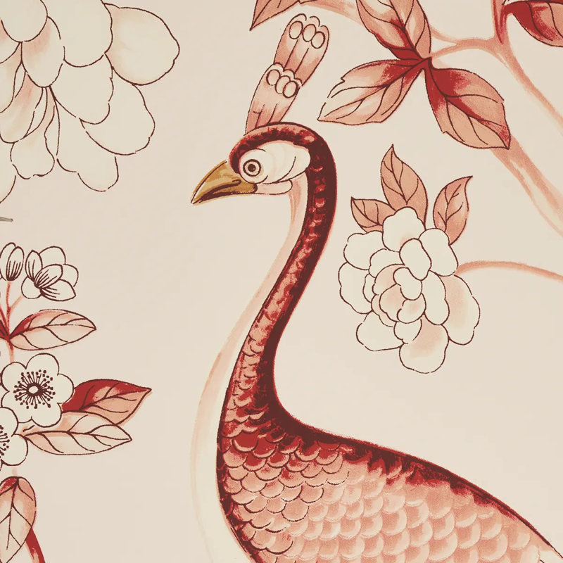 Papier peint Oiseaux Et fleurs, Cinabre