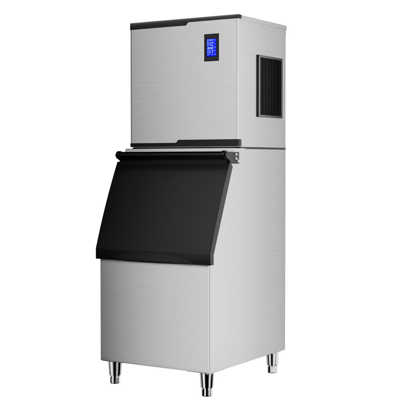 Machine à glace commerciale Coolake 450 lb / 24 h avec rangement de 350 lb, machine à glaçons autoportante en acier inoxydable refroidie à l'air, machine à glace modulaire autonettoyante à affichage à cristaux liquides pour bar, restaurant et café