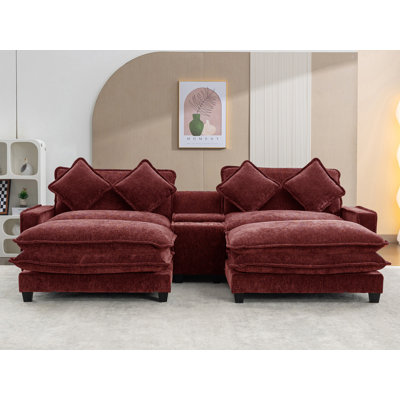 111" Multifunctional Chenille Loveseat With Ottoman