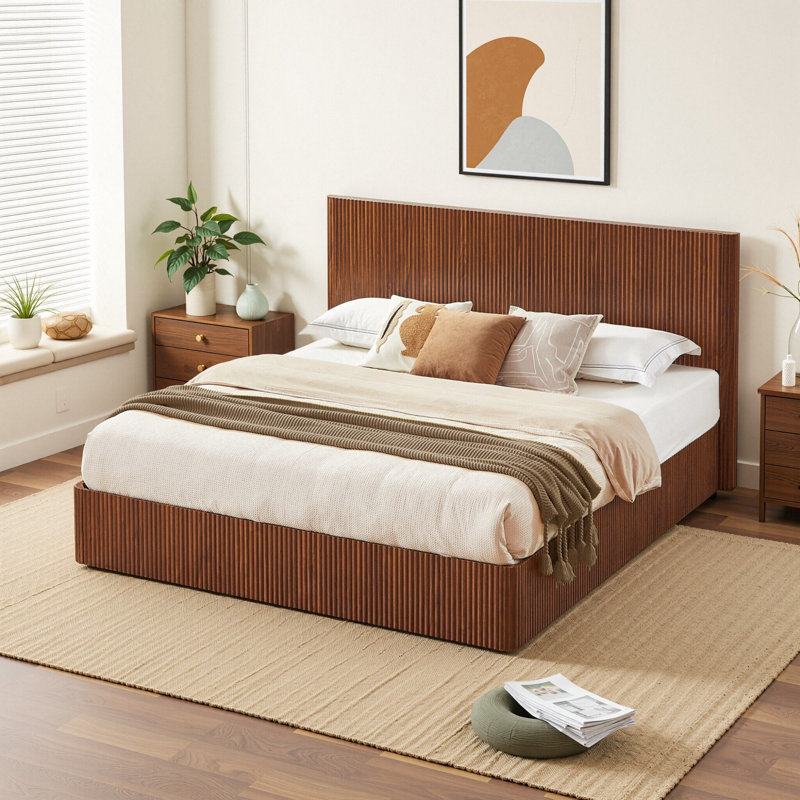 Lift Up Hydraulic Storage Bed Frame, Brown, King