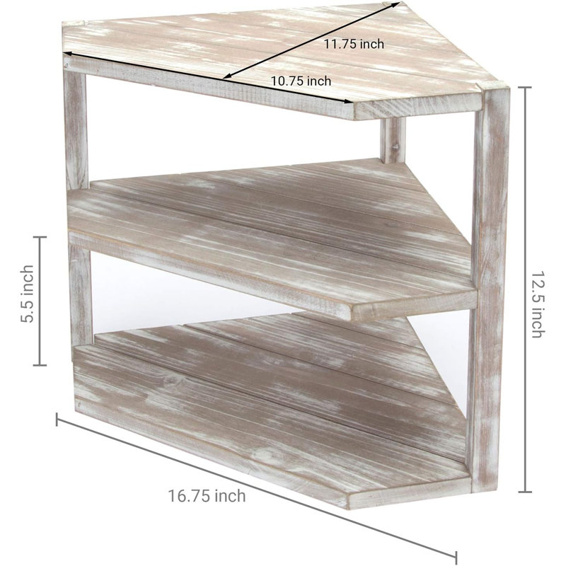 Solid Wood Kitchen Corner Shelf With 3 Tier Storage, Rustic Brown Washed Spice Rack And Condiment Organizer For Counter Top