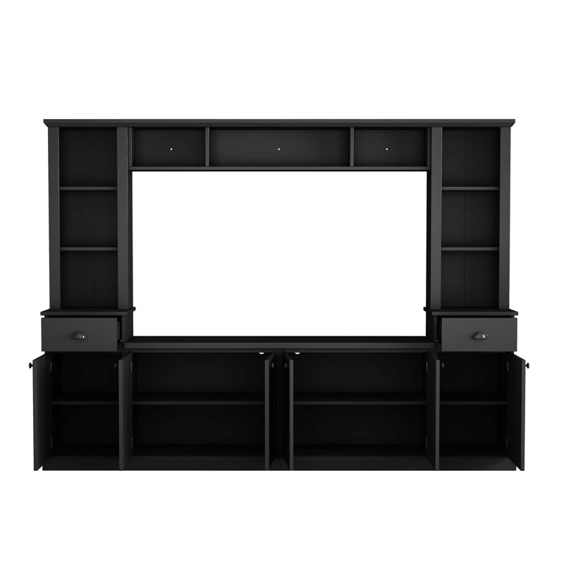 Minimalist Entertainment Wall Unit Set With Bridge For Tvs Up To 75", Black