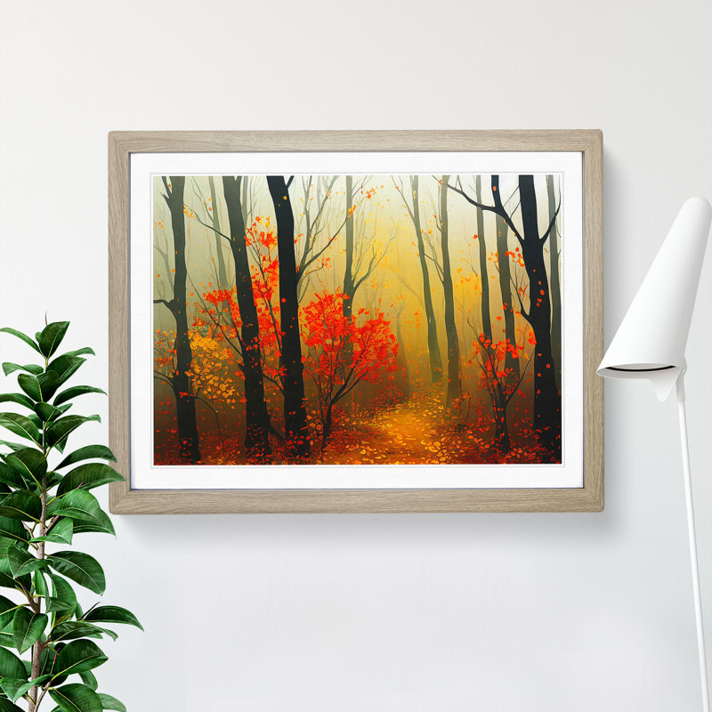 Flowing Autumn Forest - Single Picture Frame Print, 46cm H x 64cm W x 2cm D, Oak