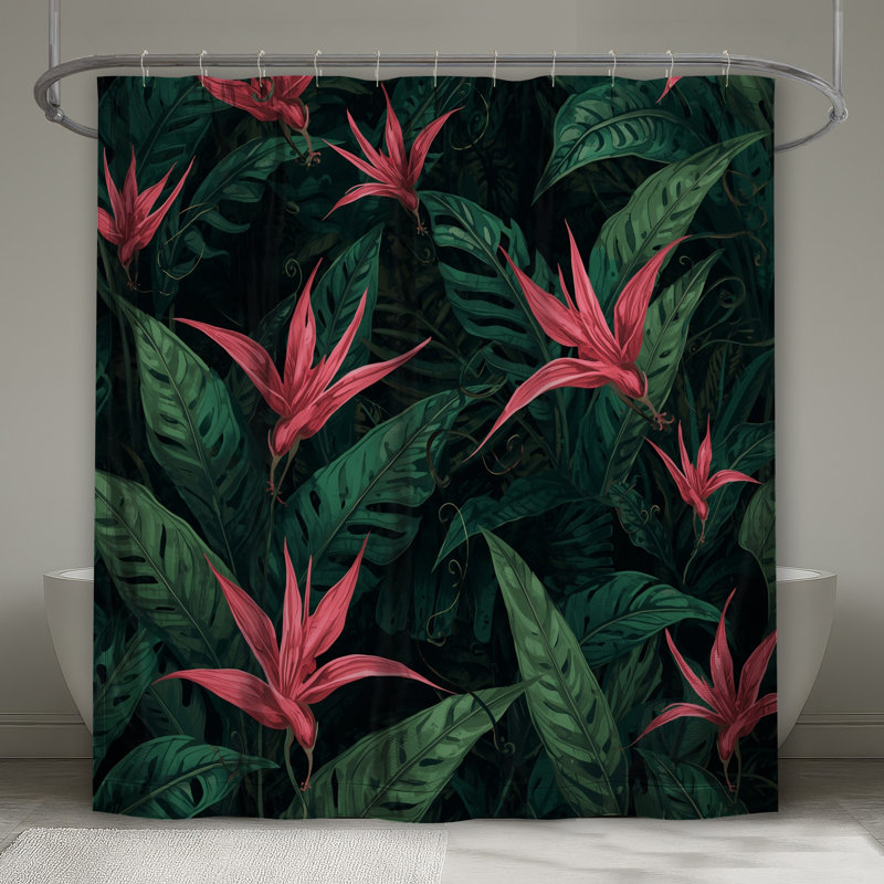 Pink Tropical Flowers Shower Curtains Extra Long, 70in W x 72in H