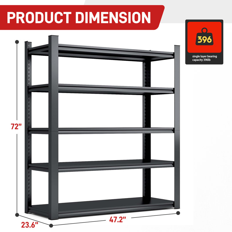 Tablettes de rangement robustes à 5 niveaux à hauteur réglable, H 72 po x l 23,6 po x P 47,2 po