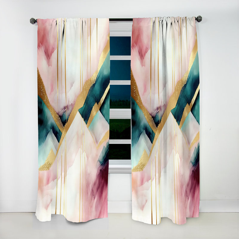 Sanya - Abstract Geode Geometric Pink And Green II - Modern Curtain - Velvet Room Darkening - 1 panel, 52" W x 95" L