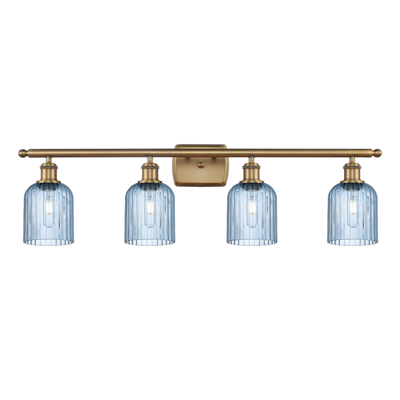 Éclairage pour meuble-lavabo à 4 lumières à intensité variable Fiennes Veil, Laiton brossé, Bleu