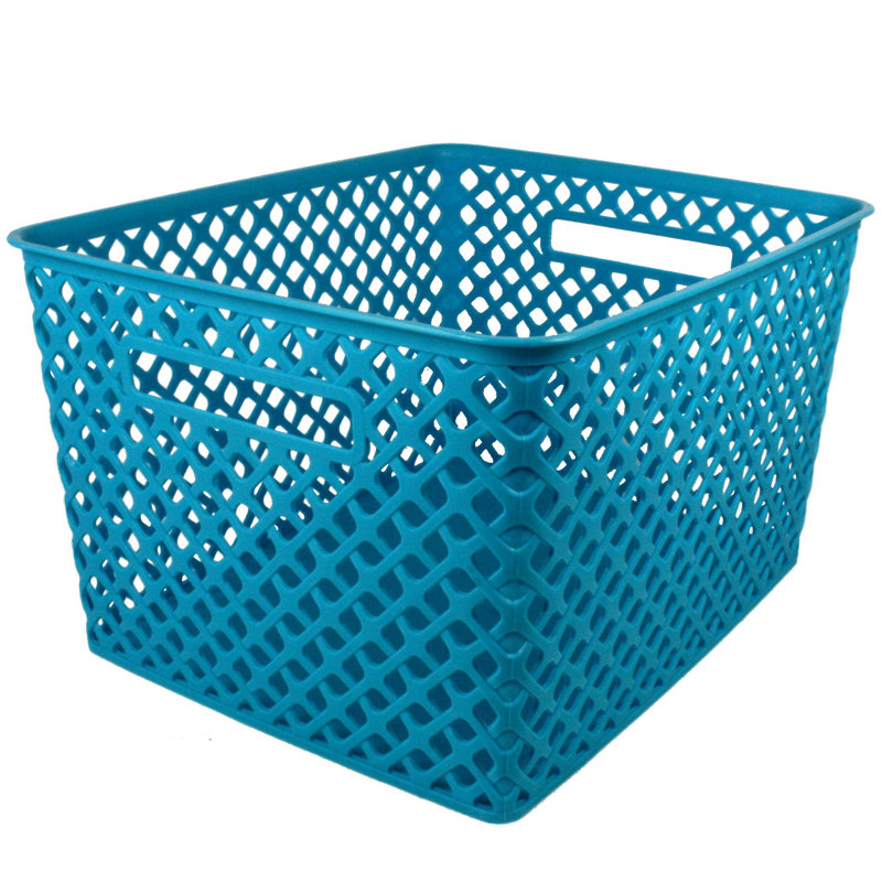 Medium Blue Durable Plastic Woven Storage Basket
