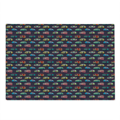Ambesonne Happy Camper Cutting Board Large Size Retro Colorful Vans Multicolor