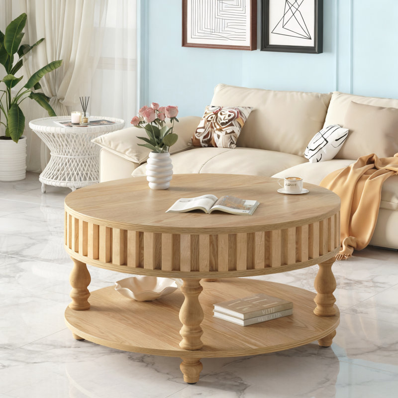 Table de salon avec rangement caché spacieux, Naturel