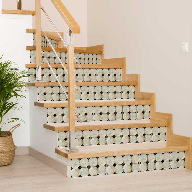 Carreau de mosaïque auto-adhésif en vinyle 4 po x 4 po, Noir / beige / vert clair