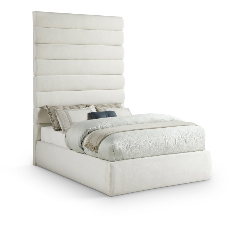 Lit en tissu Adam, Double, Tissu texturé en lin crème