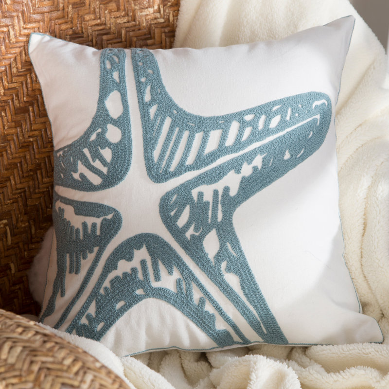 Starfish Chain Stitch Throw Pillow, Blue