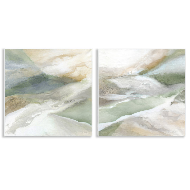 Ensemble de 2 plaques murales Serene Misty Valley Abstraction, design par Carol Robinson
