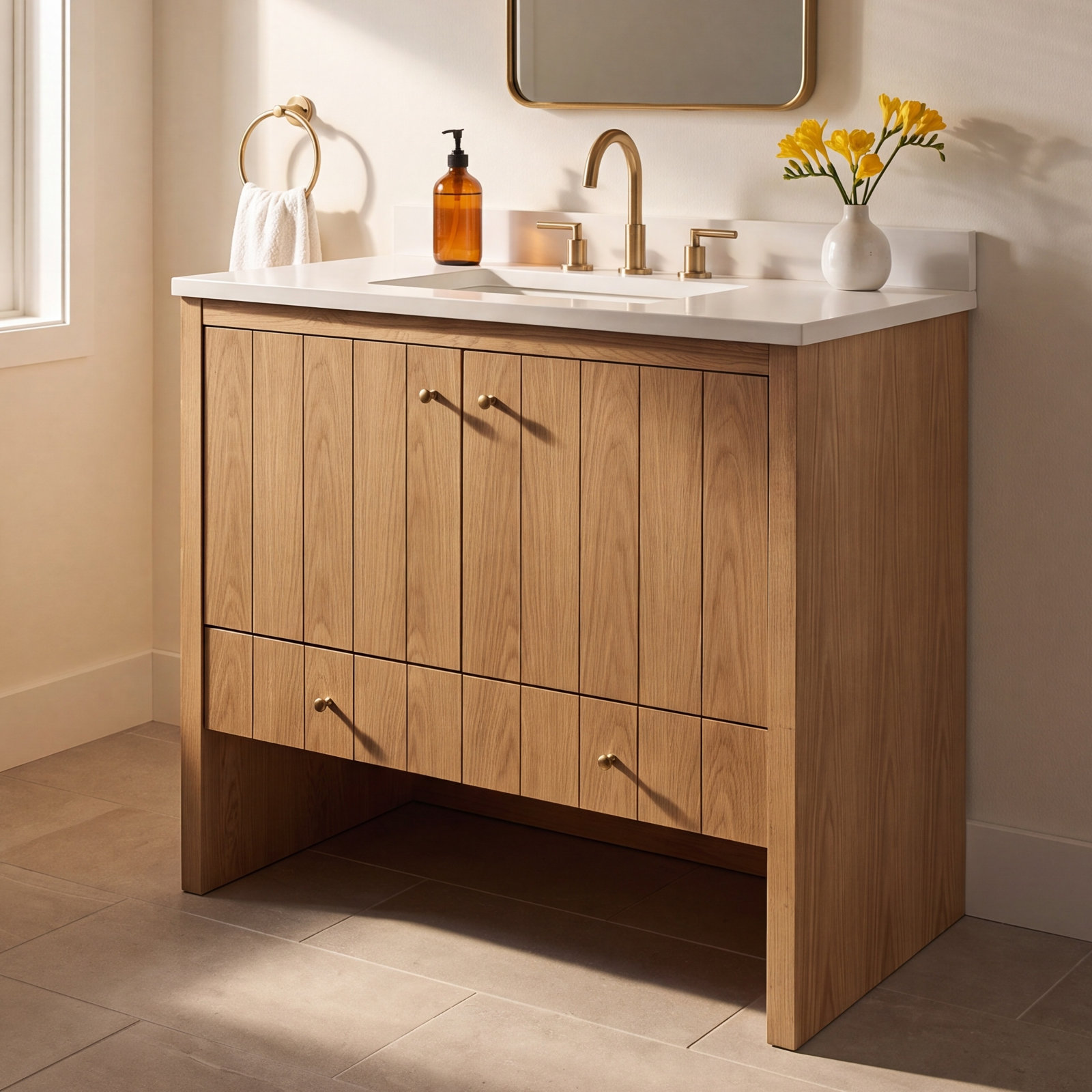 Hudson 36" Single Bathroom Vanity Base, Light Natural Oak