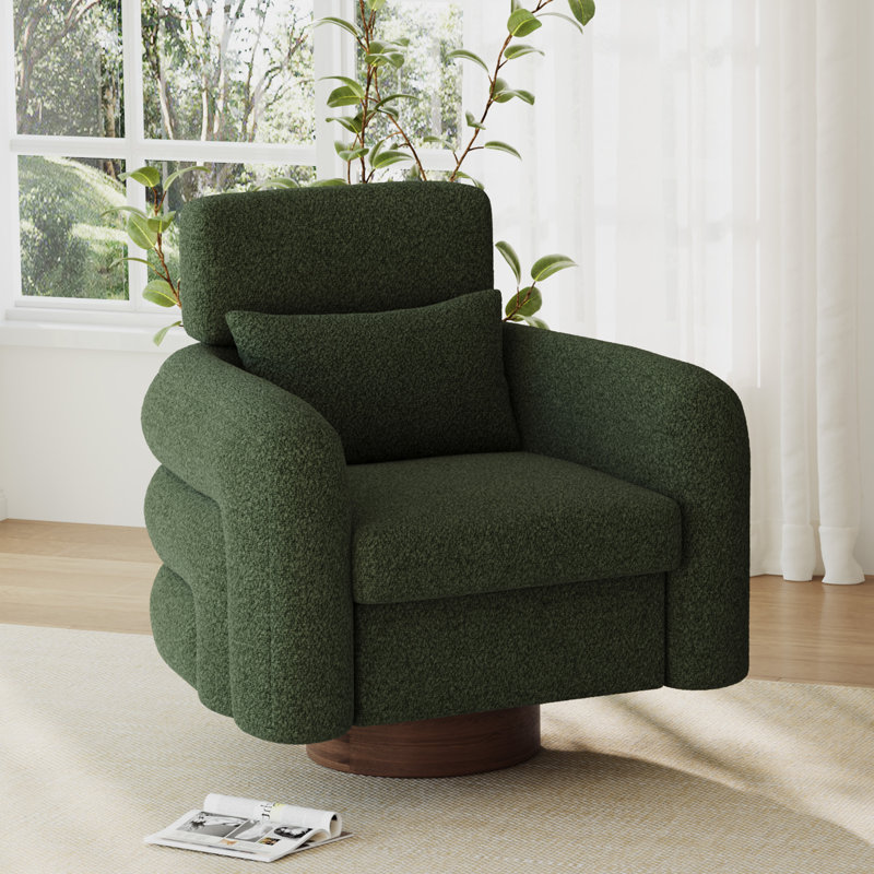 Fauteuil pivotant à 360° avec appui-tête réglable sur quatre niveaux et base en bois., Vert