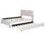 Beige Linen Fabric Upholstered Platform Bed With Brick-Pattern Headboard And Extendable Twin Trundle Brick Pull-Out In