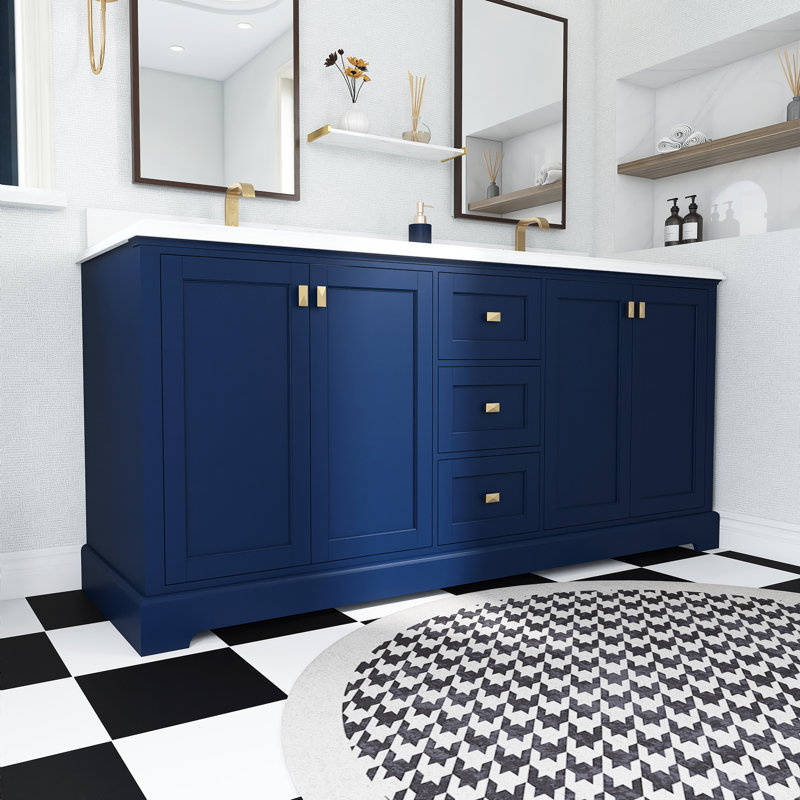 Steeve 72.59 " W Freestanding Standard Free Standing 2 Double Combined Vanity Unit Bathroom Vanity With Engineered Stone Top