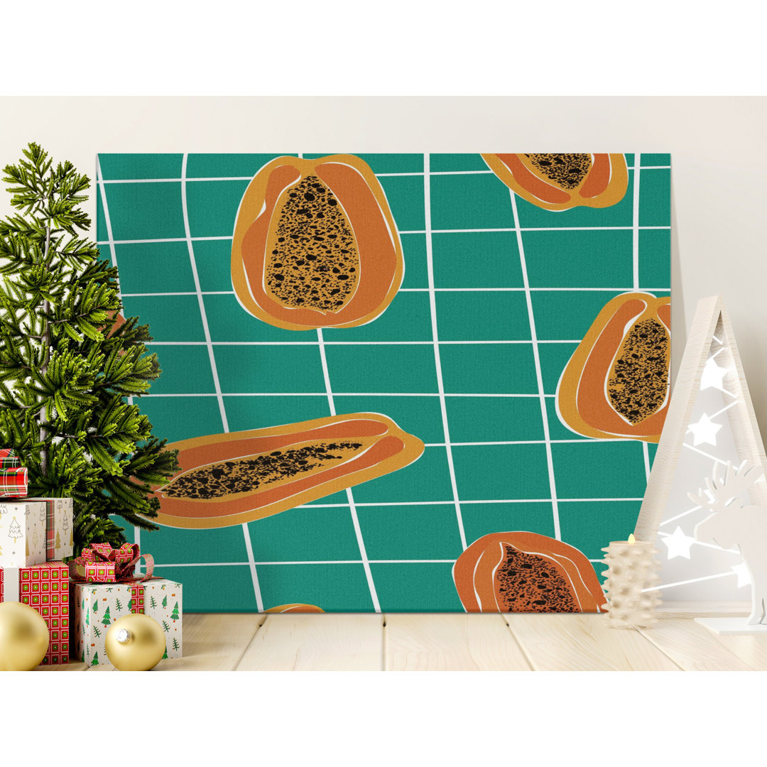 Retro Papaya Grid Canvas Wall Art
