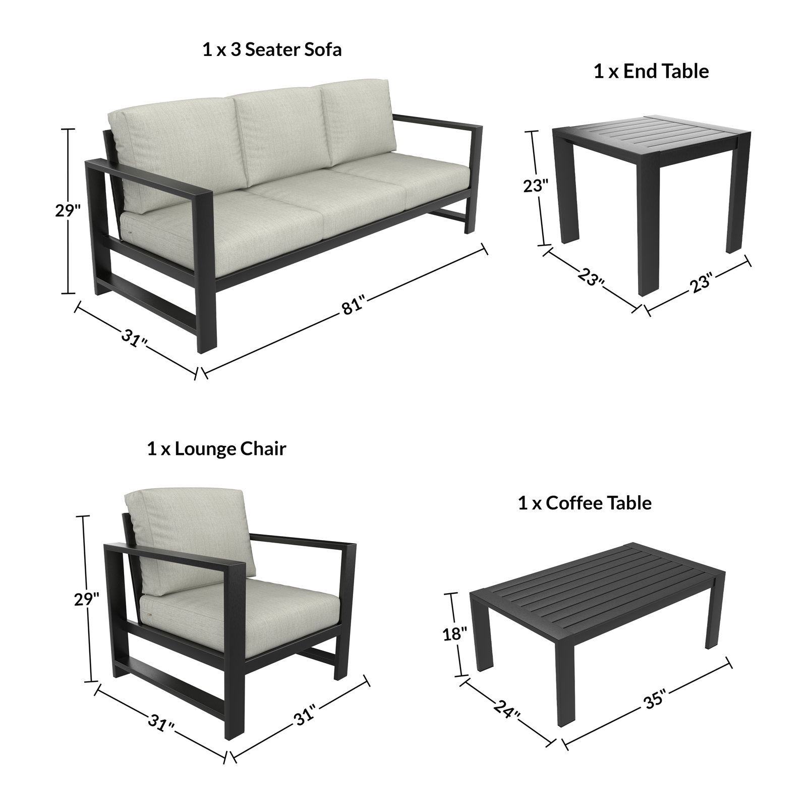 Dulcie 4-Person Sunbrella® Patio Seating Group, Canvas Granite Sunbrella® Canvas