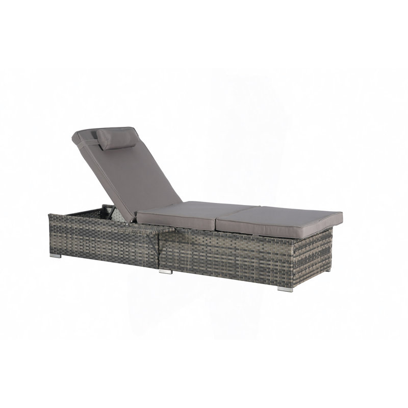 Outdoor Chaise Lounge Chair Set Of 2 With Storage Patio Pool Chairs Tanning Lounges For Outside,Beach Rattan Recliners With Adjustable Backrest, Table, Cushion For Poolside Backyard Garden