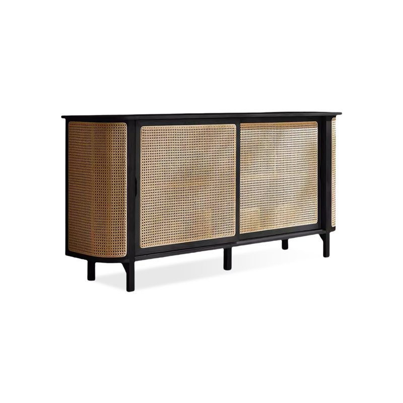 Modern Black Solid Wood Sideboard, 35.43" H x 59.06" W x 17.72" D, Black