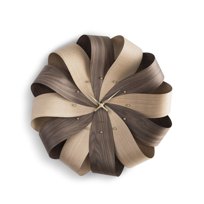 Walnut Analog Wall Clock, Dark Brown/Oak/Gold, 29.5" H x 29.5" W x 7.1" D
