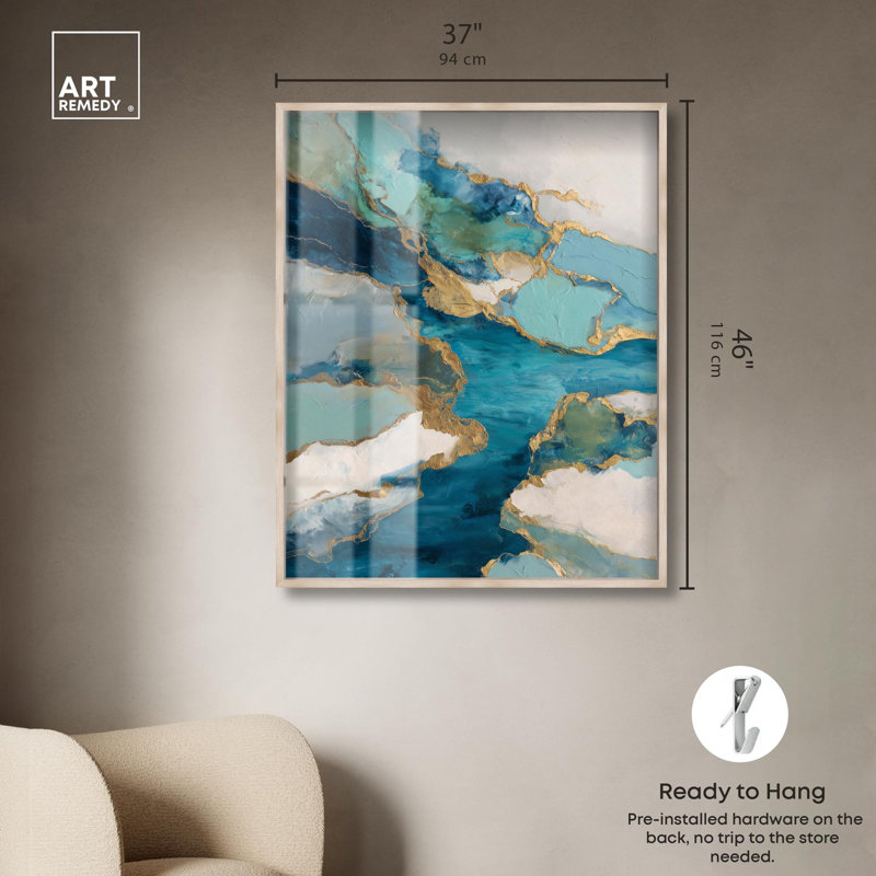 Décoration murale Godeed River Delta I Shadowbox par Art Remedy, cadre blond, 36 x 45, H 46 po x l 37 po, Cadre blond