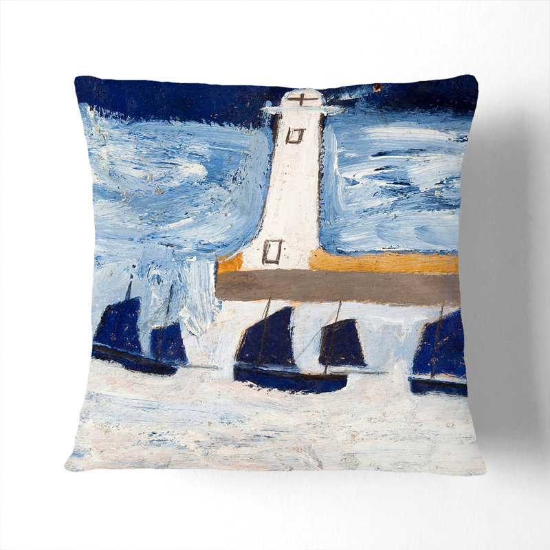 Four Luggars and a Lighthouse Scatter Cushion, Black, 40cm H x 40cm W x 15cm D