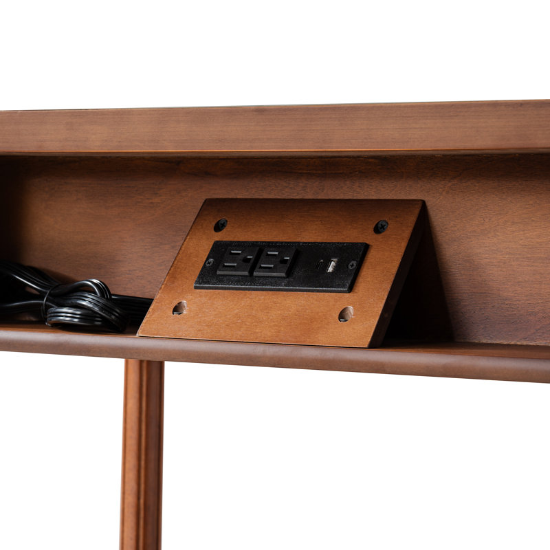 Hoai Jacky Transitional 26"Tall 1-Drawer End Table with Built-In Charging Ports, Brown