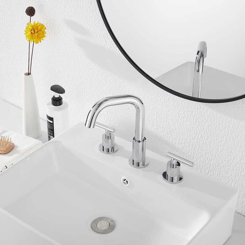 Widespread 2-handle Bathroom Faucet with Drain Assembly, Polished Chrome