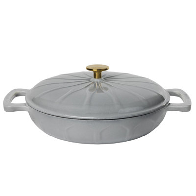 3.6 Quart Luxe Enamel Braiser, Smoke, with gold knob