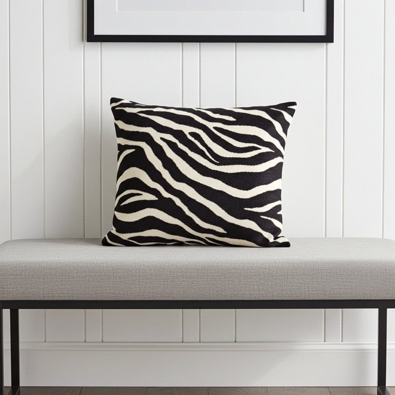 Black Zebra Silk Square Pillow Cover & Insert, 16" x 16"