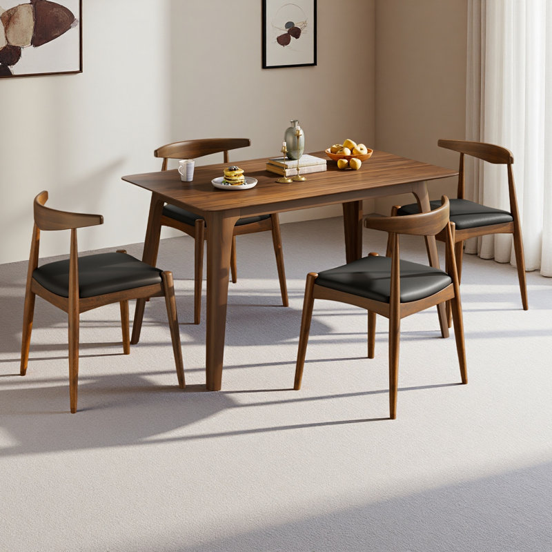 Ensemble de salle à manger 5 pièces 1 table 4 chaises, structure en bois d'hévéa, similicuir de qualité supérieure, dossier ergonomique, rétro - élégant pour la cuisine