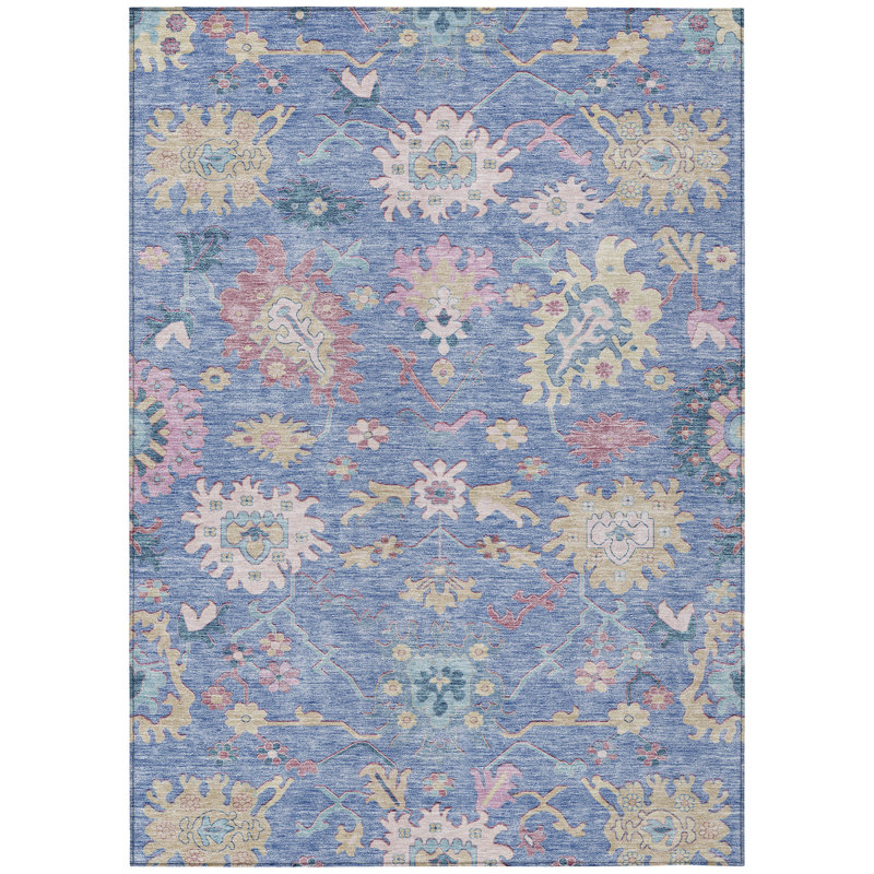 Eugene Blue Washable Indoor-Outdoor Rug - , 3' x 5'