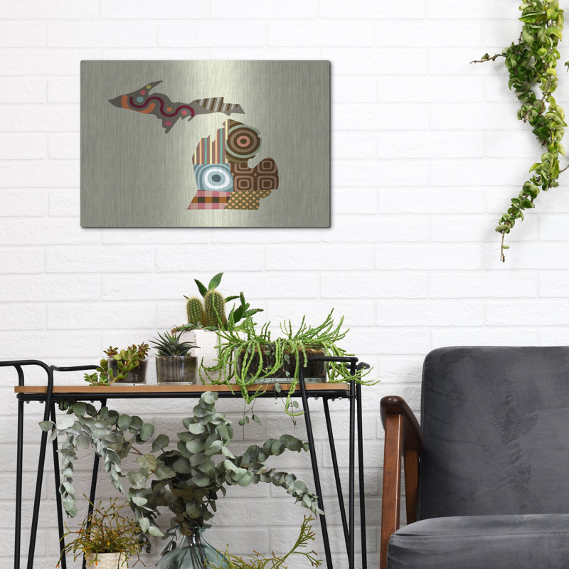 George Oliver 'Michigan State Map' by Lanre Adefioye, Metal Wall, 12" H x 16" W