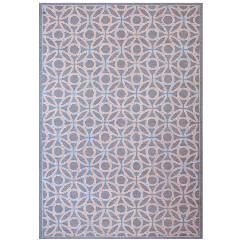 Grand Blue-Orange Circles-Geometric Pattern Needlepoint Flat Weave Rug 9 x 12
