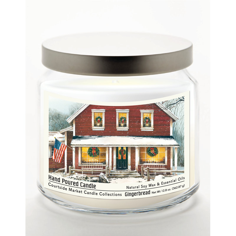 Bougie de Noël en pot de verre de 400 g (14 oz) avec couvercle en métal argenté brossé
