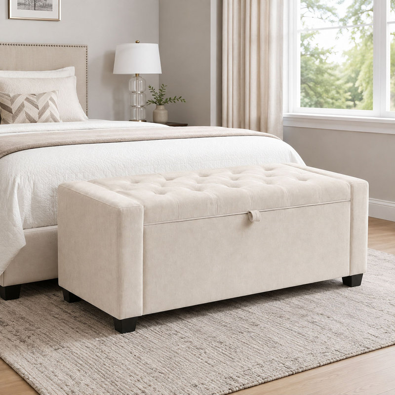 Banc de rangement avec repose-pieds 43,33 po Chenille, Chenille beige