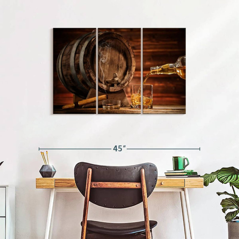 Whiskey Barrel Distributeur - 3 pièces de toile tendue multi-image, H 24 po x l 38 po x P 1,25 po