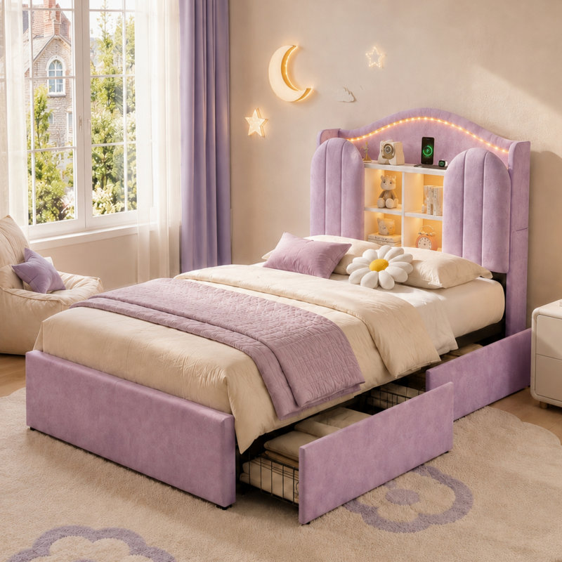 Upholstered Bed, Purple