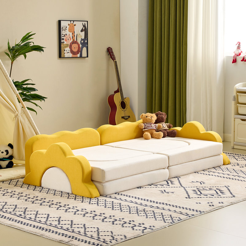 Modular Activity Sofa – Free Stackable Combination For Creative Play, Skin-friendly For Bedroom/play Space, White/Yellow