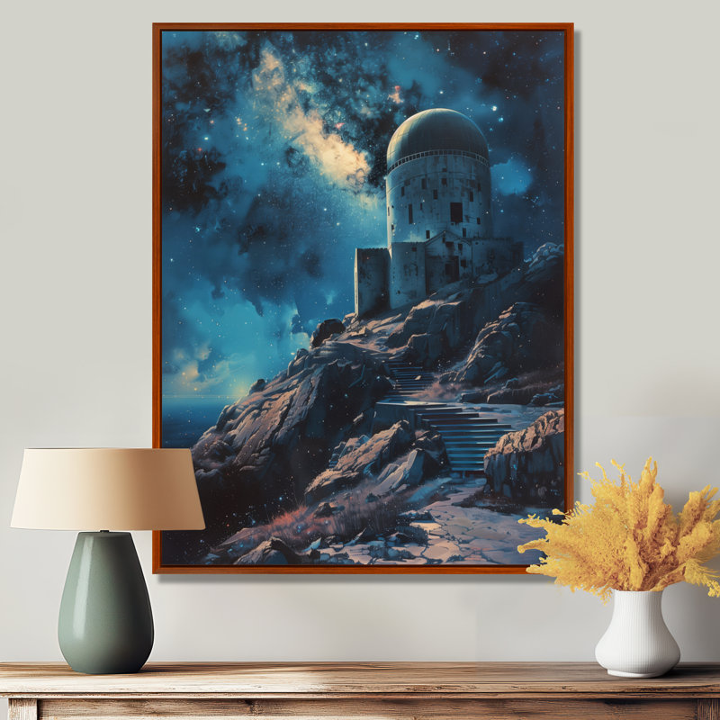 Bleu et blanc - Galactic Space Gaze, Toile avec cadre flottant brun, H 12 po x l 20 po x P 1 po