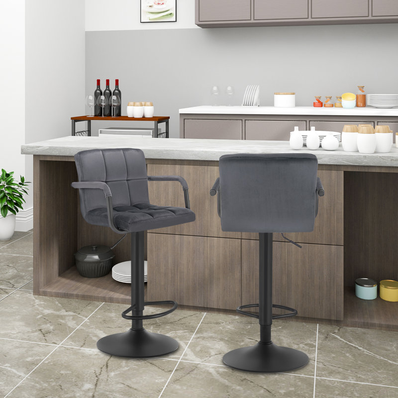 Haymark Swivel Upholstered and Faux Leather Adjustable Height Bar Stool with Steel Frame, Gray