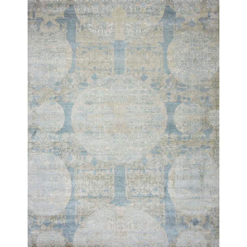 Geometric Area Rug in Beige/Blue/Ivory, Rectangle 12' x 15'