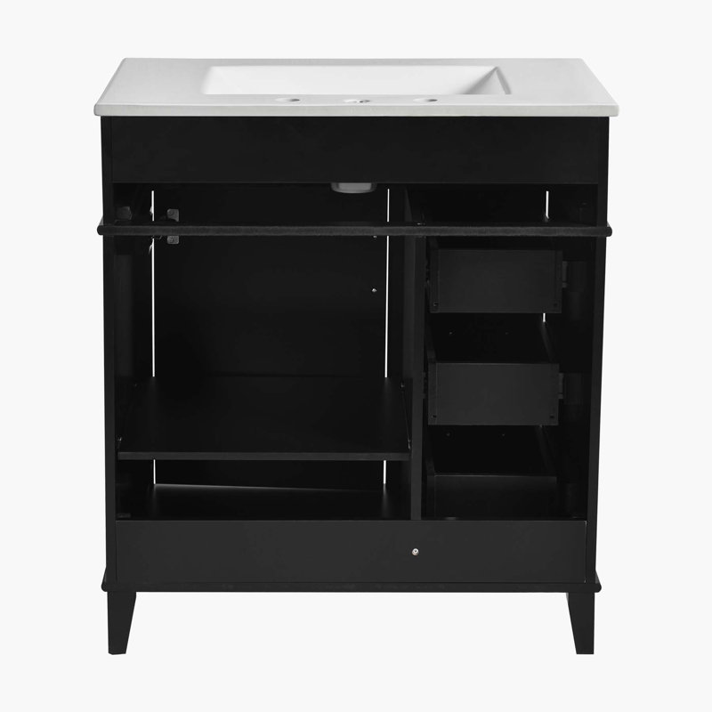 Meuble-lavabo sophistiqué avec rangement polyvalent et caractéristiques avancées, Noir, noir, noir, noir