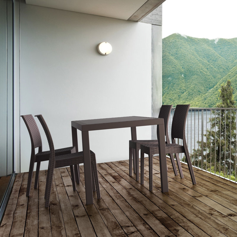 Table de salle à manger en résine à lattes pour l'extérieur, Brun, L 35 po x l 35 po x H 18 po