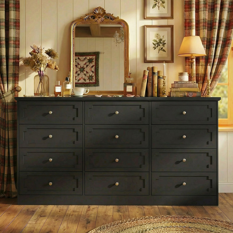 12-Drawer Desser With Elegent Design, Black